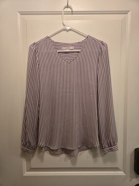 LOFT Women's Purple Striped Long-Sleeve Blouse